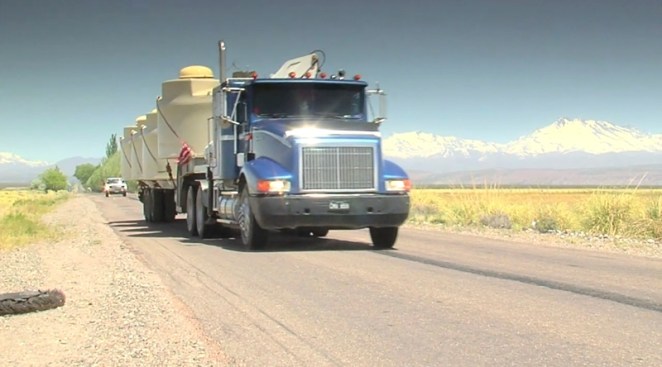 Water tanks for the Cerenkov detectors being transported to the Auger observatory, Argentina