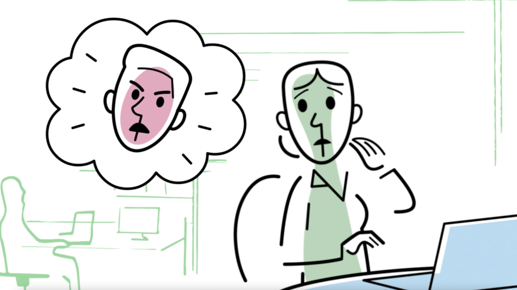 Frame from animation: Kathryn gets emails about the behaviour of a team member