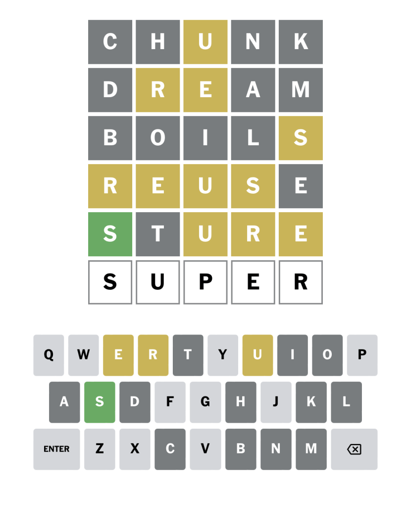 An Wordle puzzle being solved