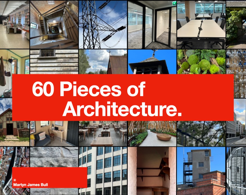 A grid of different photos, indoors and outdoors, with architectural features