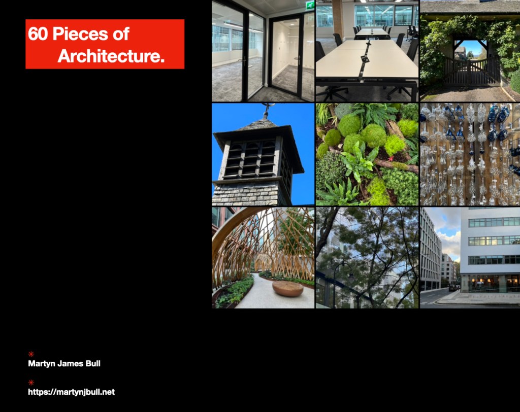 A grid of 12 different photos, indoors and outdoors, with architectural features